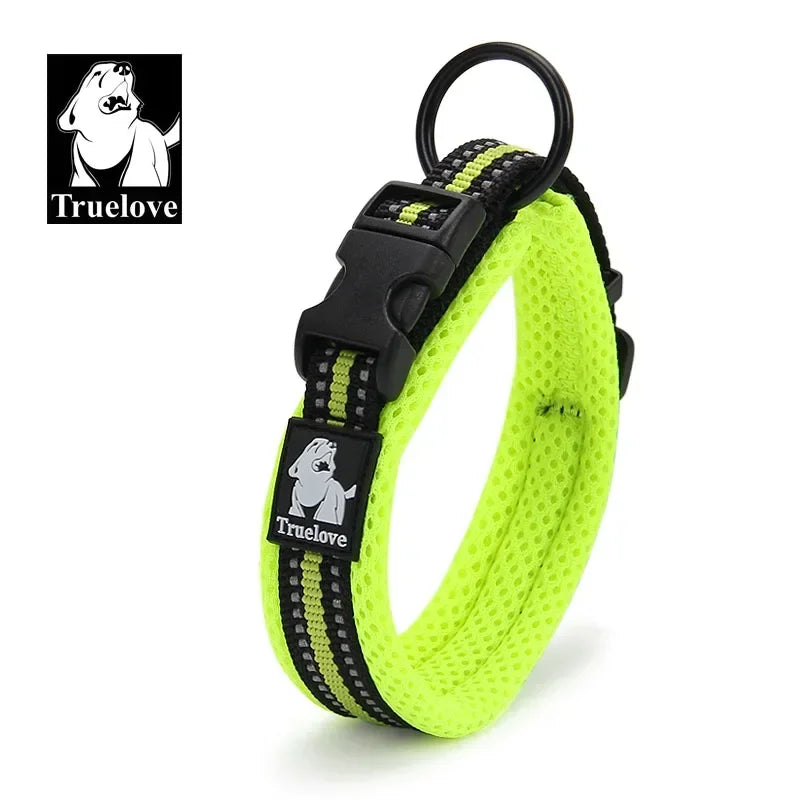 TRUELOVE Adjustable Reflective Dog Collar – Mesh Padded, Durable Nylon All-Weather Collar for All Breeds