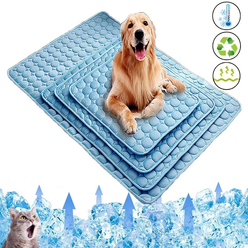 Pet Dog Cooling Bed Mat – Extra Large Iced Summer Rug for Dogs & Cats, Washable and Durable
