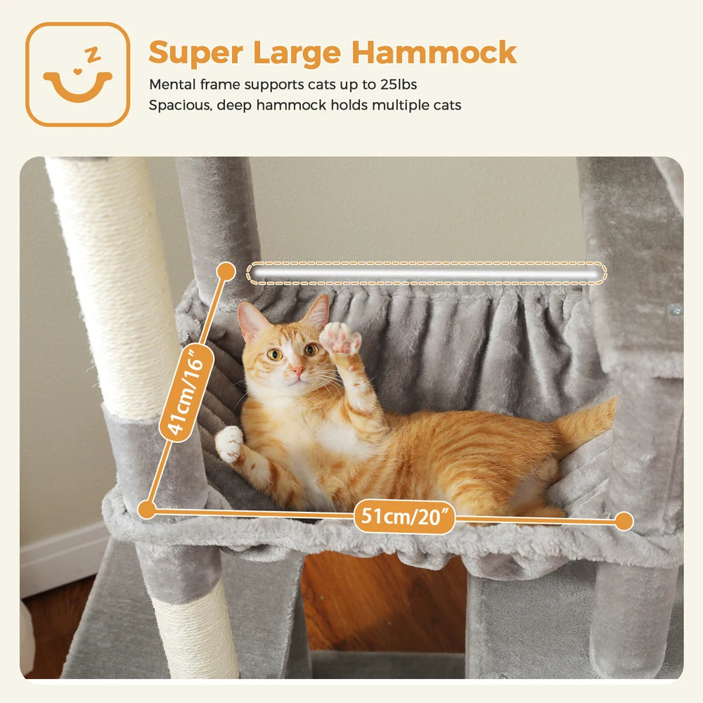 180cm Large Cat Tree Tower – Multi-Level Cat Condo with Hammock, Spacious Perch & Sisal Scratching Posts