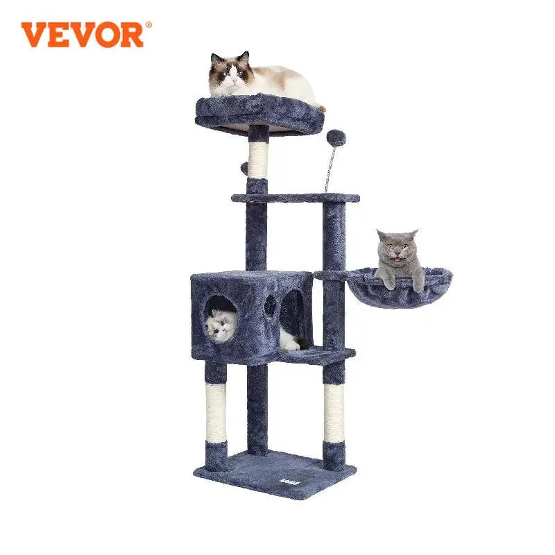 VEVOR 45.2" Cat Tree Tower – Multi-Level Cat Condo with Hammock, Top Perch & Sisal Scratching Posts (Dark Grey)