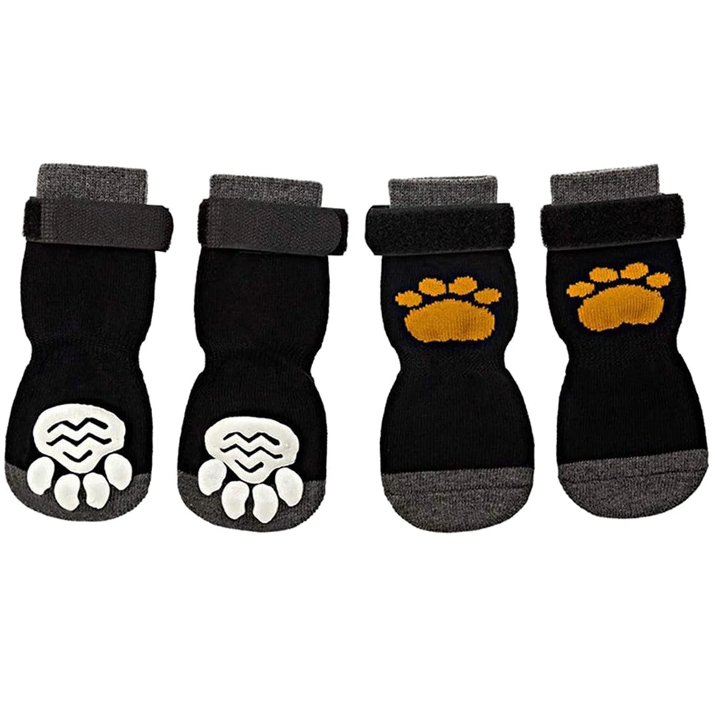 4-Pack Anti-Slip Dog Socks – Adjustable Paw Protectors with Rubber Grip for Indoor Traction