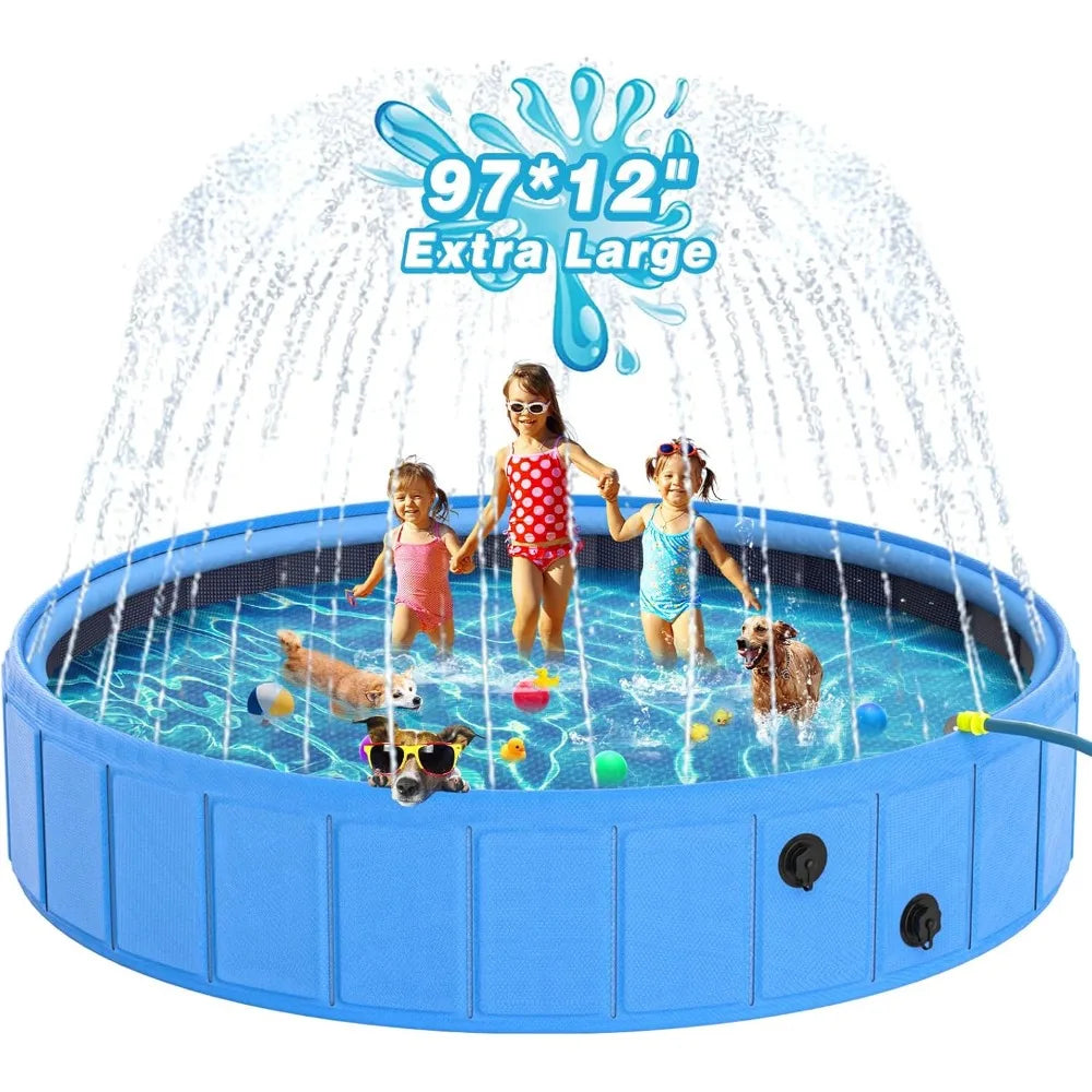 Large Collapsible Dog Pool & Bath – 0.55mm PVC 2-in-1 Portable Pet Bathtub & Sprinkler for Dogs, Cats, and Kids