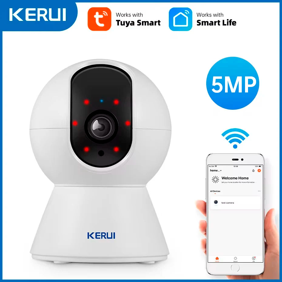 KERUI 5MP Mini Indoor WiFi Camera – Smart IP CCTV with Auto Tracking & Tuya App Support