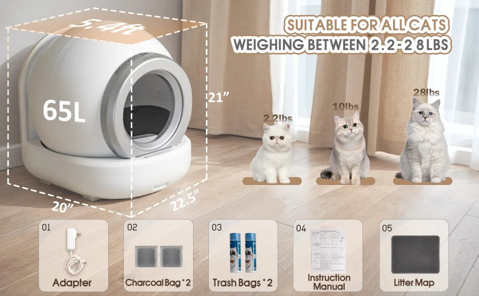 Self-Cleaning Cat Litter Box – Automatic Litter Box with App Control & Safety Features for Multiple Cats
