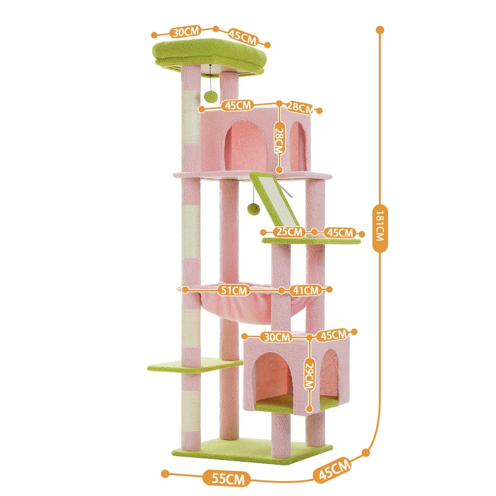 180cm Large Cat Tree Tower – Multi-Level Cat Condo with Hammock, Spacious Perch & Sisal Scratching Posts
