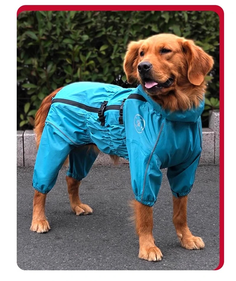 Waterproof Reflective Dog Raincoat – Red All-Weather Jacket for Large Dogs