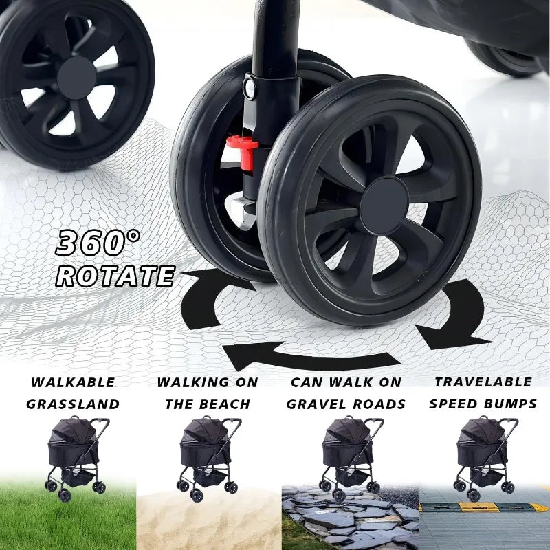 Lightweight Foldable Pet Stroller – Compact Baby-Style Stroller for Small Dogs, Cats & Puppies | Ideal for Outdoor Travel