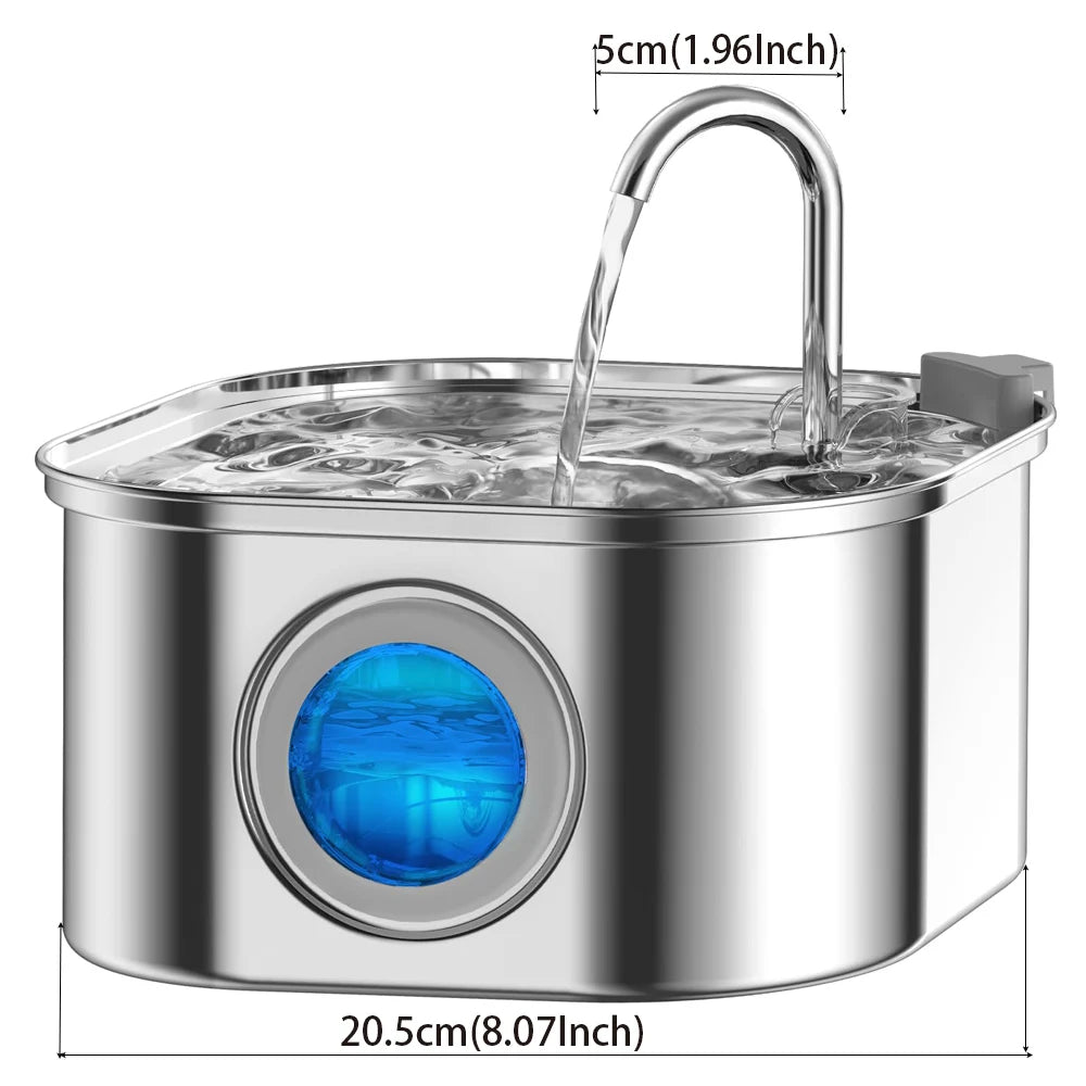 3.2L Stainless Steel Pet Water Fountain – Automatic Cat & Dog Drinking Dispenser with Visual Water Level Window