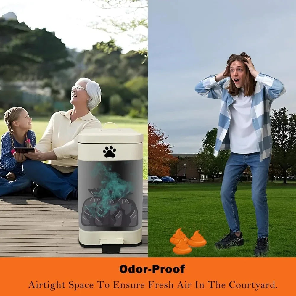 Outdoor Dog Poop Trash Can – 12L Metal Waste Bin with Lid & Foot Pedal for Hygienic Pet Waste Disposal