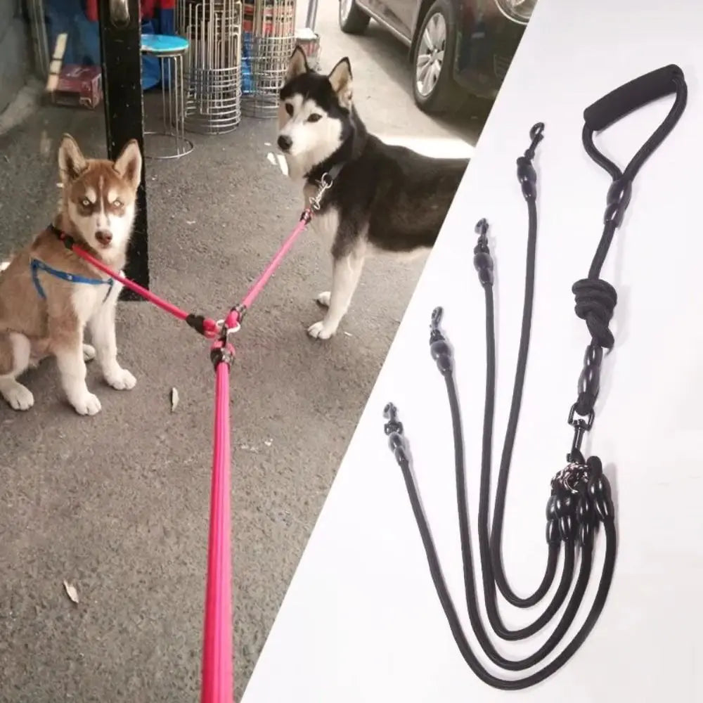2/3/4 Way Dog Leash with Foam Handle – Durable 120cm Nylon Detachable Multi-Dog Leash for Walking & Training