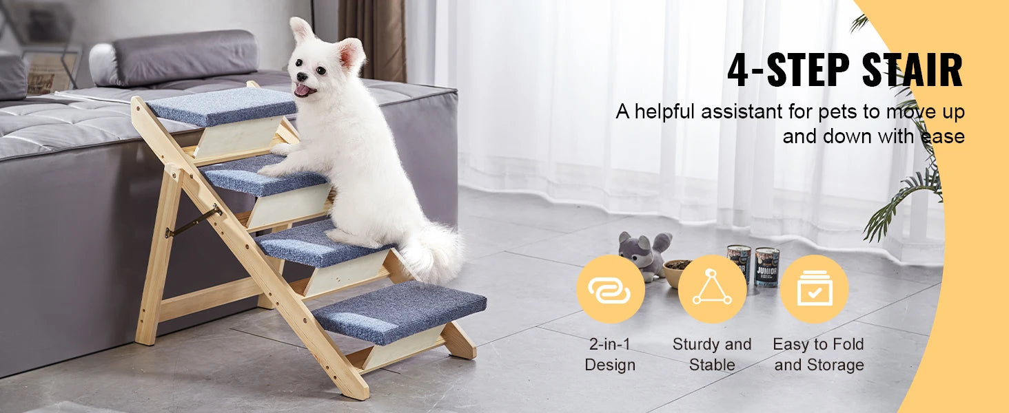 SucceBuy Wooden Pet Steps & Ramp Combo – 2-in-1 Foldable Design for Small to Large Pets