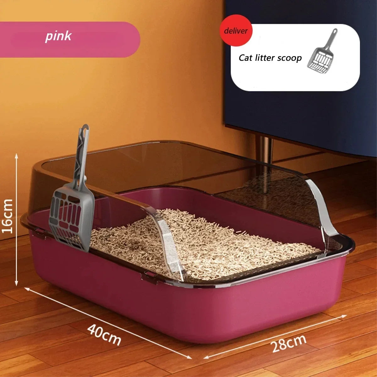 Semi-Enclosed Cat Litter Box with High Sides – Splashproof Kitty Sandbox with Litter Scoop
