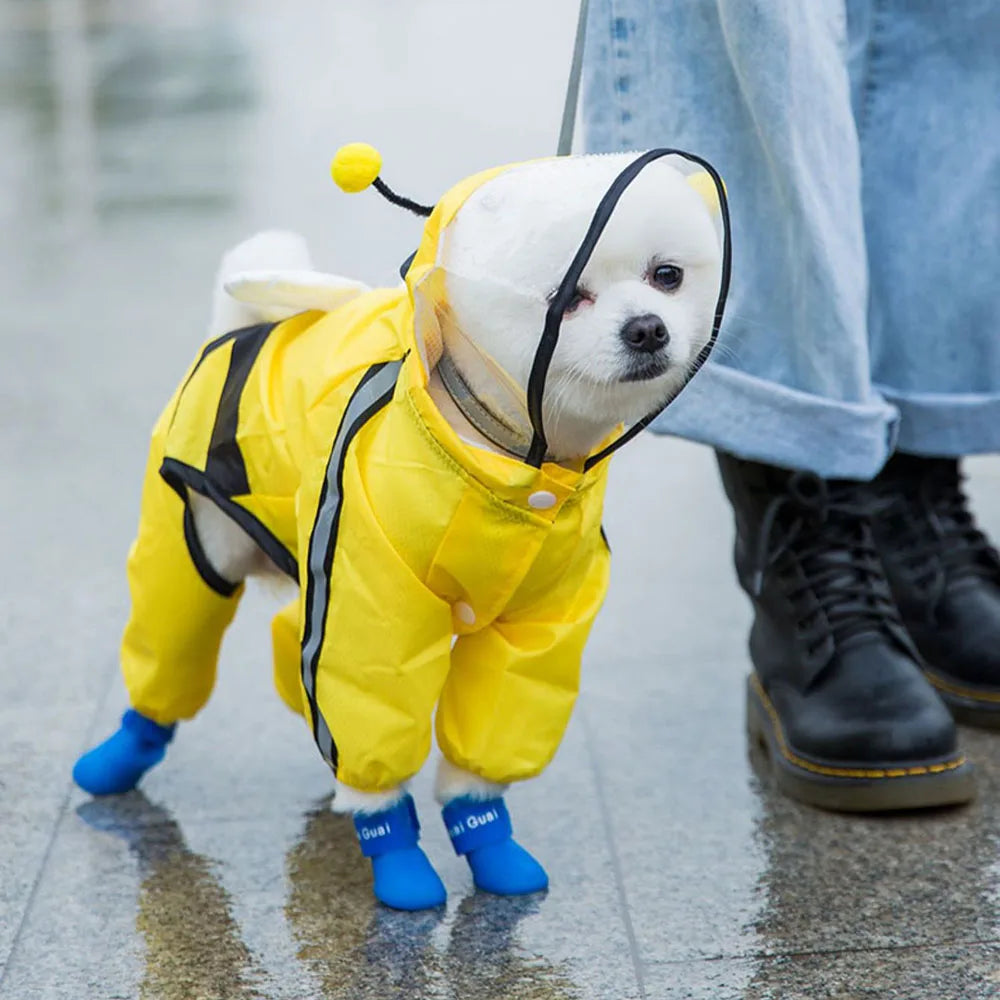 Bear Dog Raincoat – Full Body Waterproof Puppy Jacket with Hood