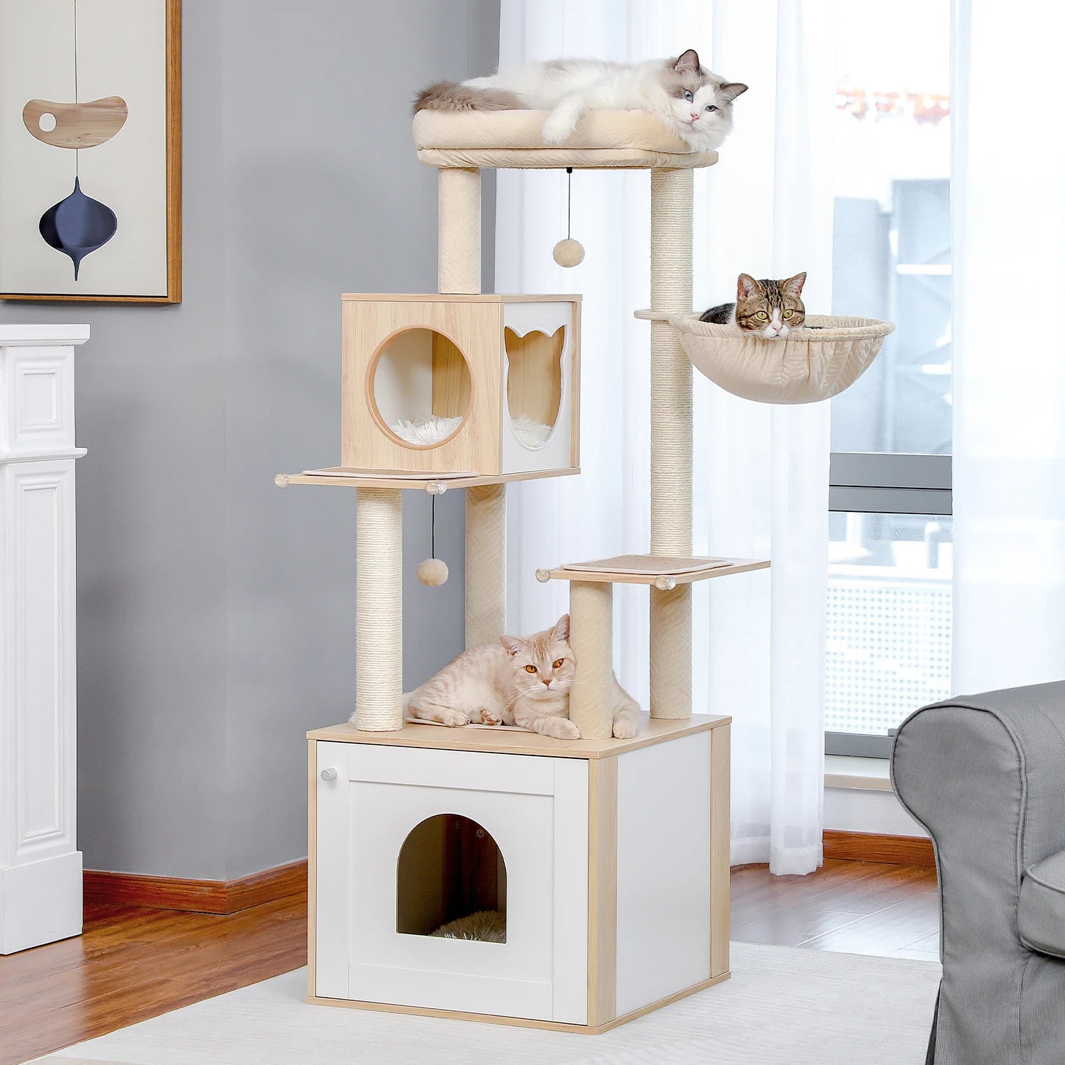 Multi-Level Cat Tree – Condo Tower with Hammock, Scratching Posts & Toys