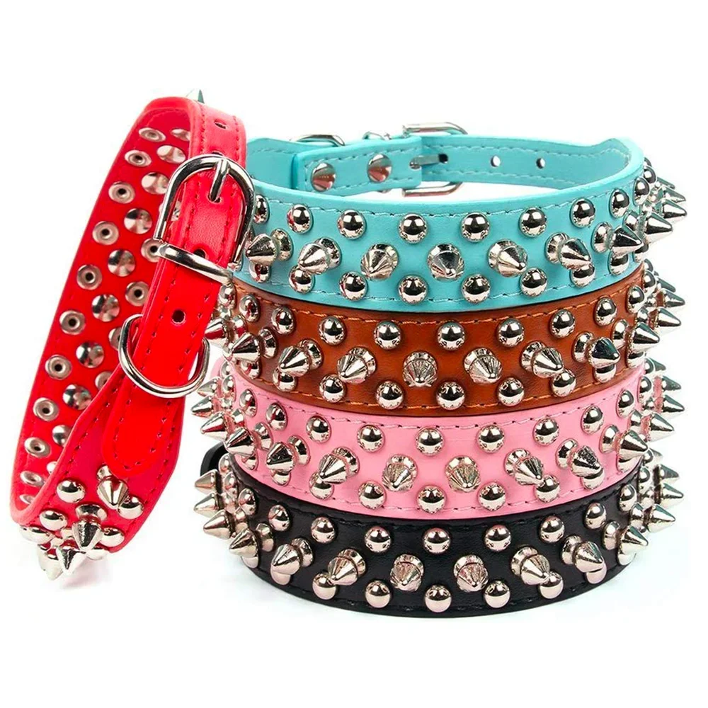 Adjustable PU Leather Spiked Dog Collar – Punk Style Rivet Neck Strap for Small Dogs & Cats
