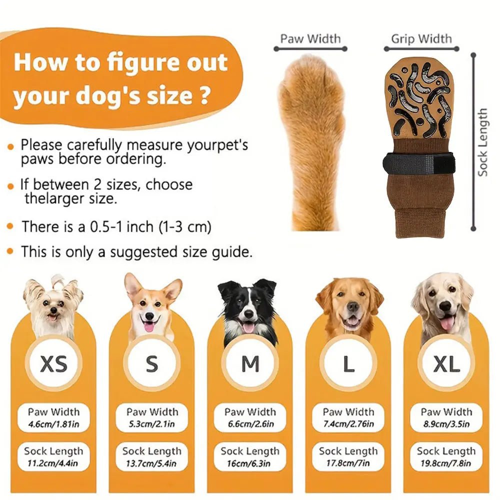 4-Pack Non-Slip Dog Socks – Anti-Scratch Paw Protection with Double-Sided Grip