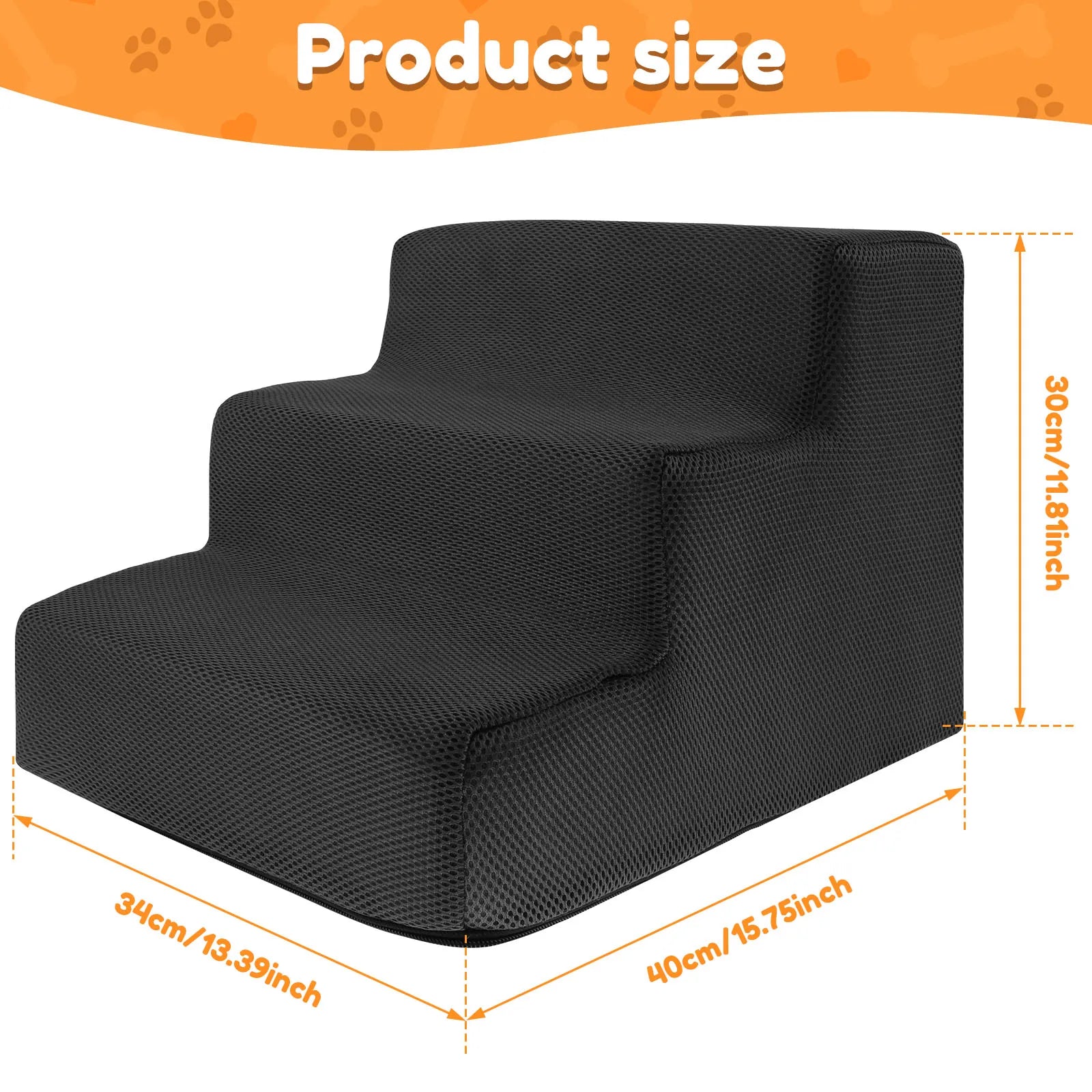 3-Step Soft Foam Pet Stairs – Washable, Non-Slip Ramp for Small Dogs & Cats