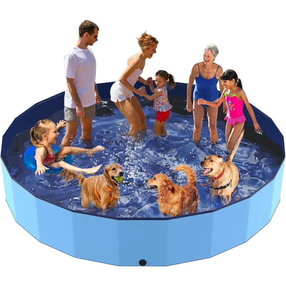 120" Foldable Kids & Dog Pool – Oversized Hard Plastic Shell, Non-Slip Outdoor Bathing Pool