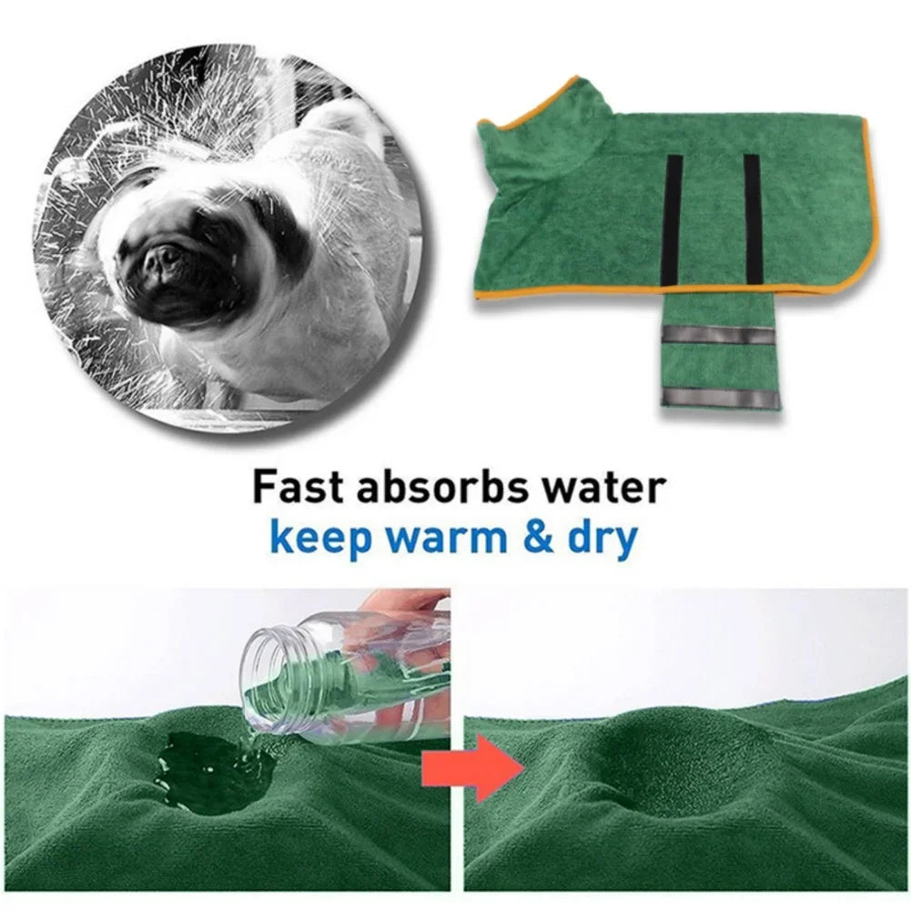 Dog Bathrobe – Quick-Dry Absorbent Towel Robe for Small, Medium & Large Dogs