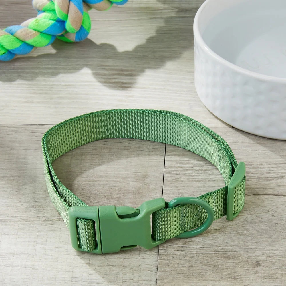 Adjustable Polyester Dog Collar for Large Dogs – 15-26" Neck Size with D-Ring & Secure Prong Buckle