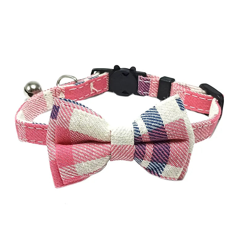 Plaid Breakaway Cat Collar with Bow Tie & Bell – Adjustable Holiday Pet Collar for Cats & Small Dogs