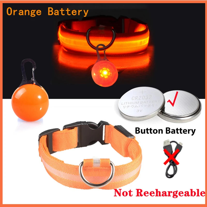 USB Rechargeable LED Dog Collar – Glowing Light-Up Safety Collar with Pendant for Small Dogs & Cats