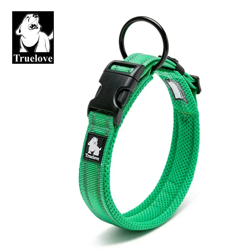 TRUELOVE Adjustable Reflective Dog Collar – Mesh Padded, Durable Nylon All-Weather Collar for All Breeds
