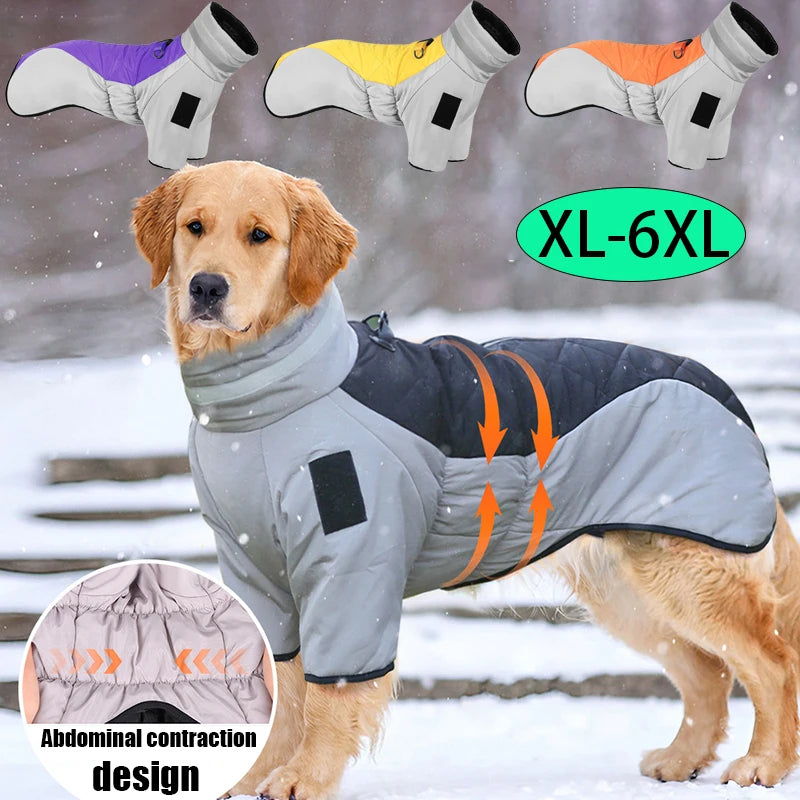 Winter Dog Down Jacket – Waterproof Reflective Coat with High Collar for Medium & Large Dogs