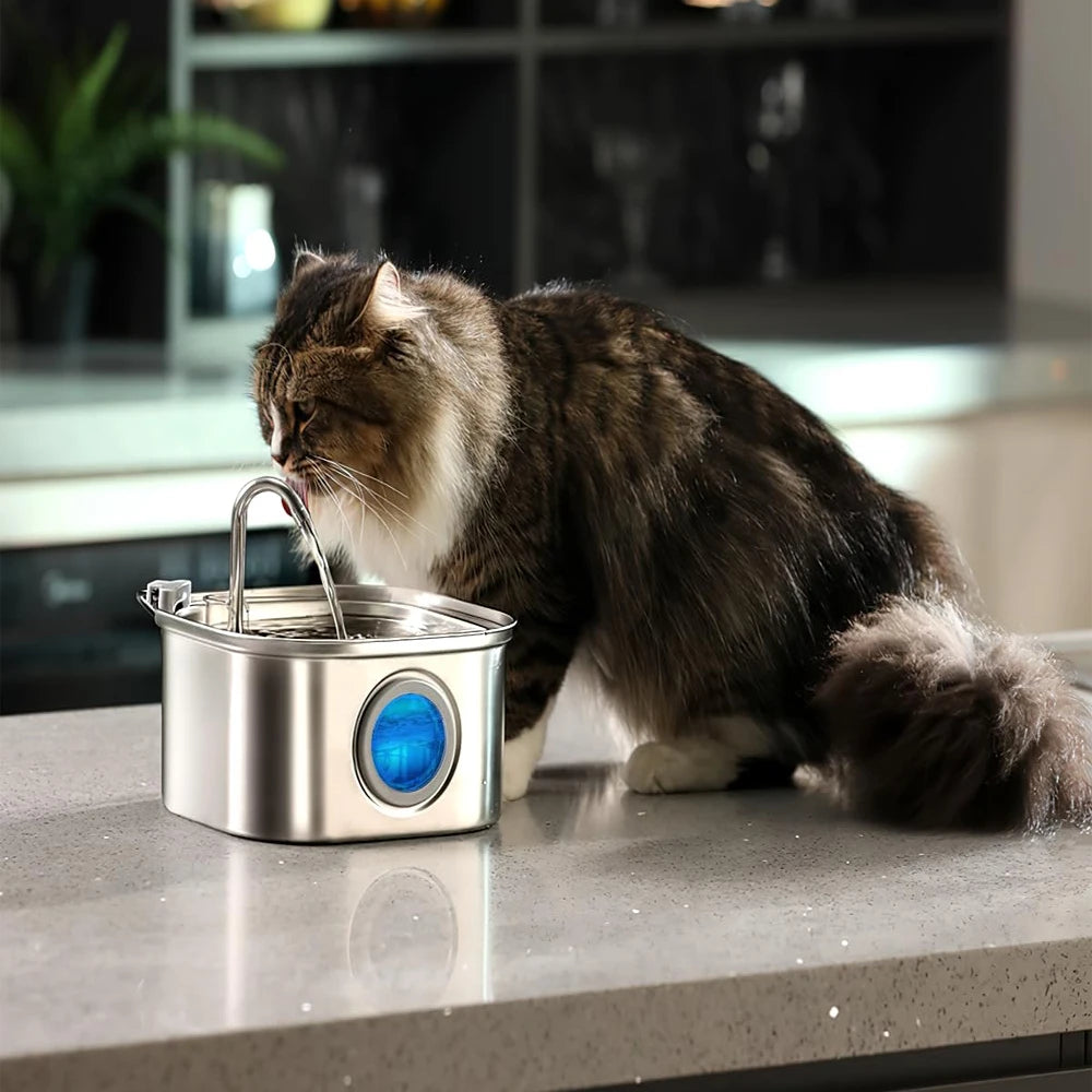 3.2L Stainless Steel Pet Water Fountain – Automatic Cat & Dog Drinking Dispenser with Visual Water Level Window