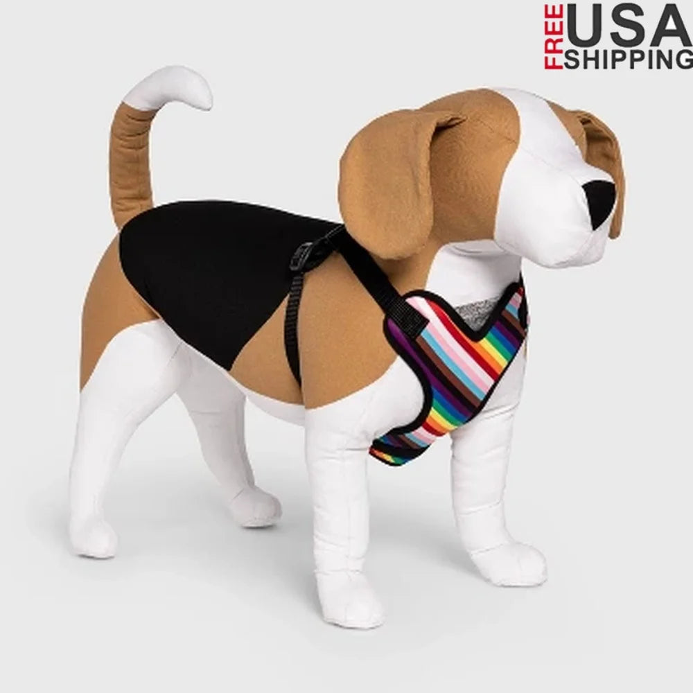 Rainbow Dog Harness – Adjustable Soft Fabric Pet Harness for Pride Celebrations, Secure Fit with Leash Attachment