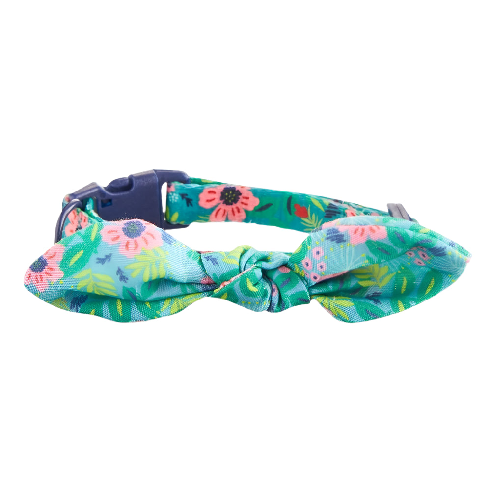 Jungle Floral Adjustable Dog Collar with Bow – XS Size for Miniature Poodles & Chihuahuas