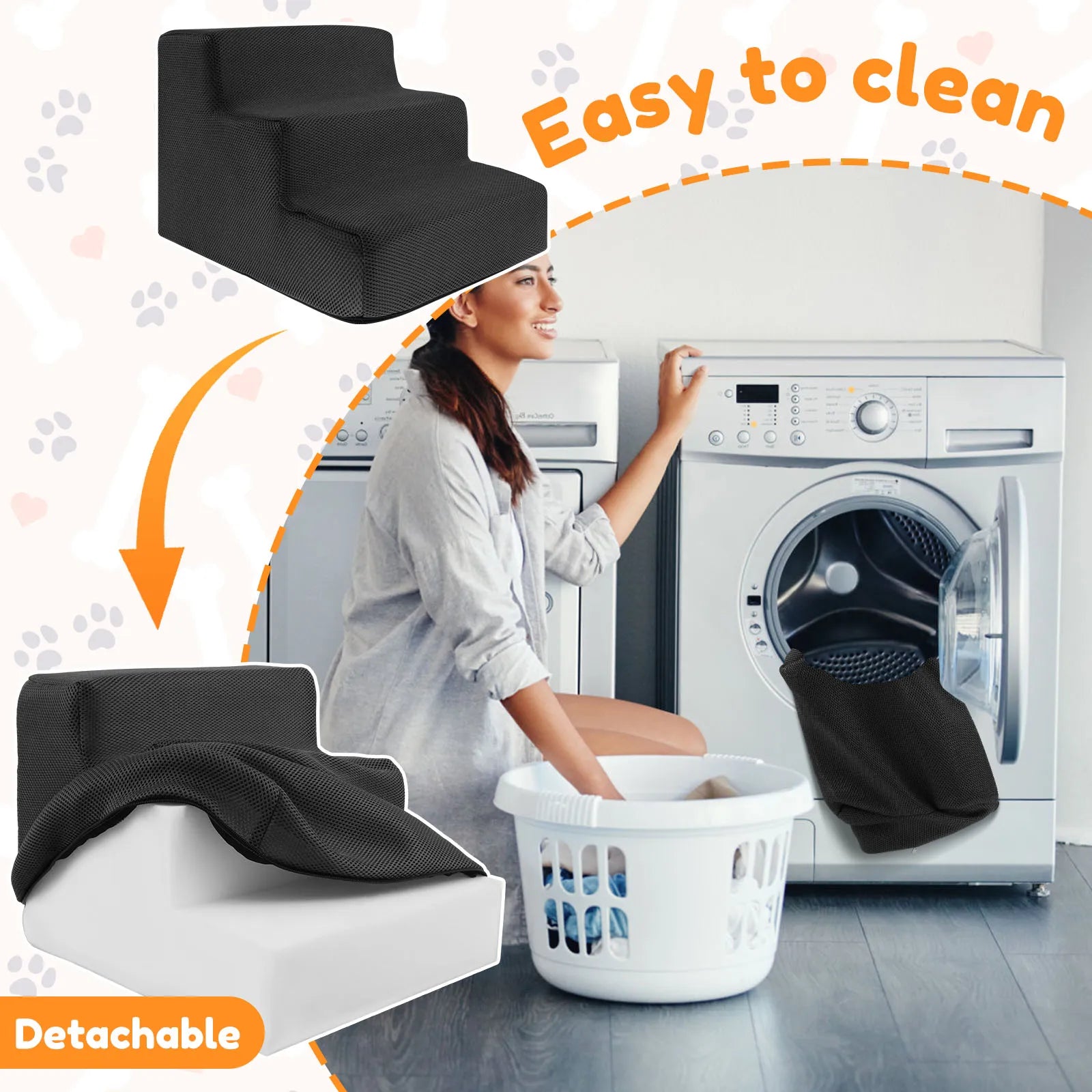 3-Step Soft Foam Pet Stairs – Washable, Non-Slip Ramp for Small Dogs & Cats