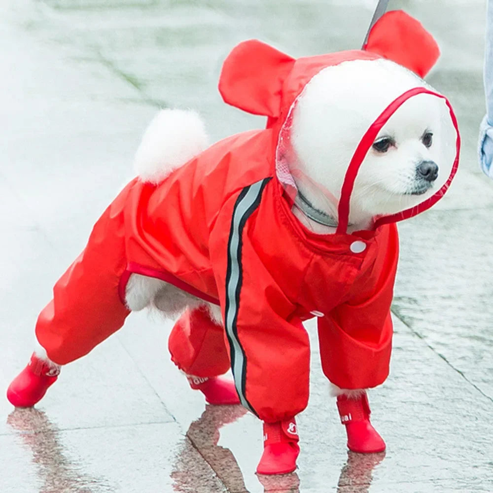 Bear Dog Raincoat – Full Body Waterproof Puppy Jacket with Hood
