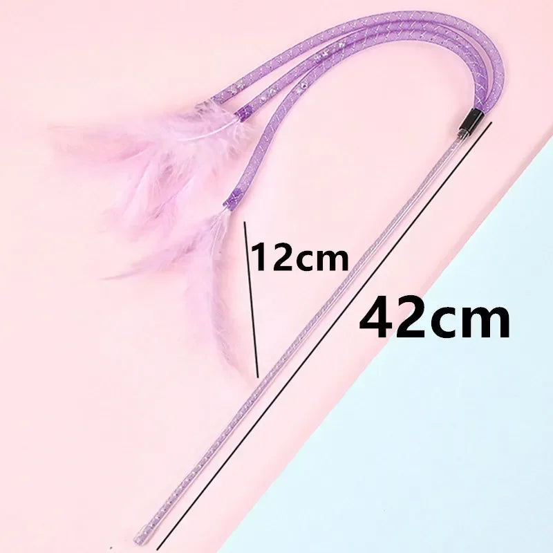 Interactive Feather Cat Toy Wand with Bell – Durable Bite-Resistant Play Stick