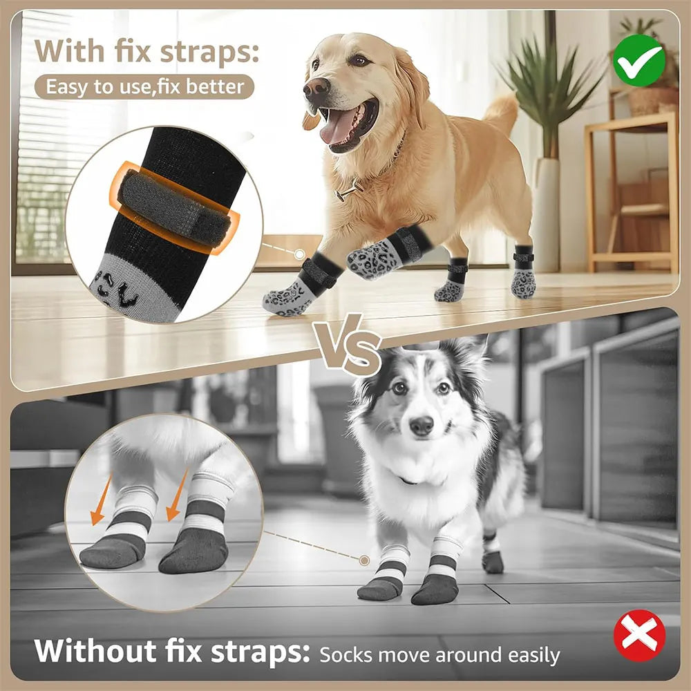 4-Pack Double-Sided Anti-Slip Dog Socks – Paw Protection for Indoor Use