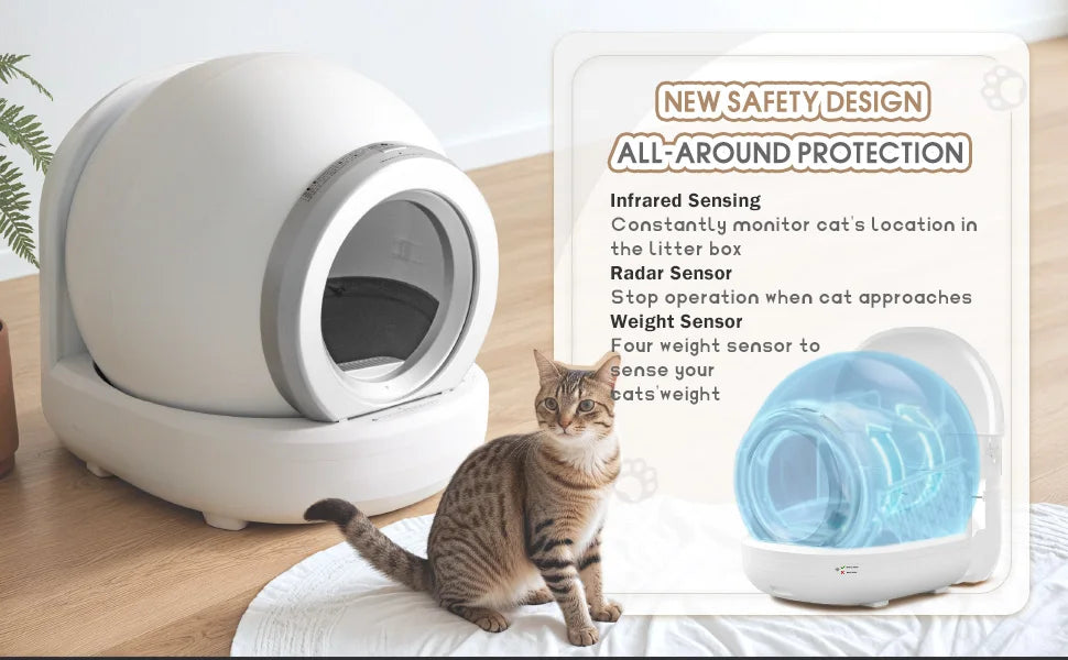 Self-Cleaning Cat Litter Box – Automatic Litter Box with App Control & Safety Features for Multiple Cats