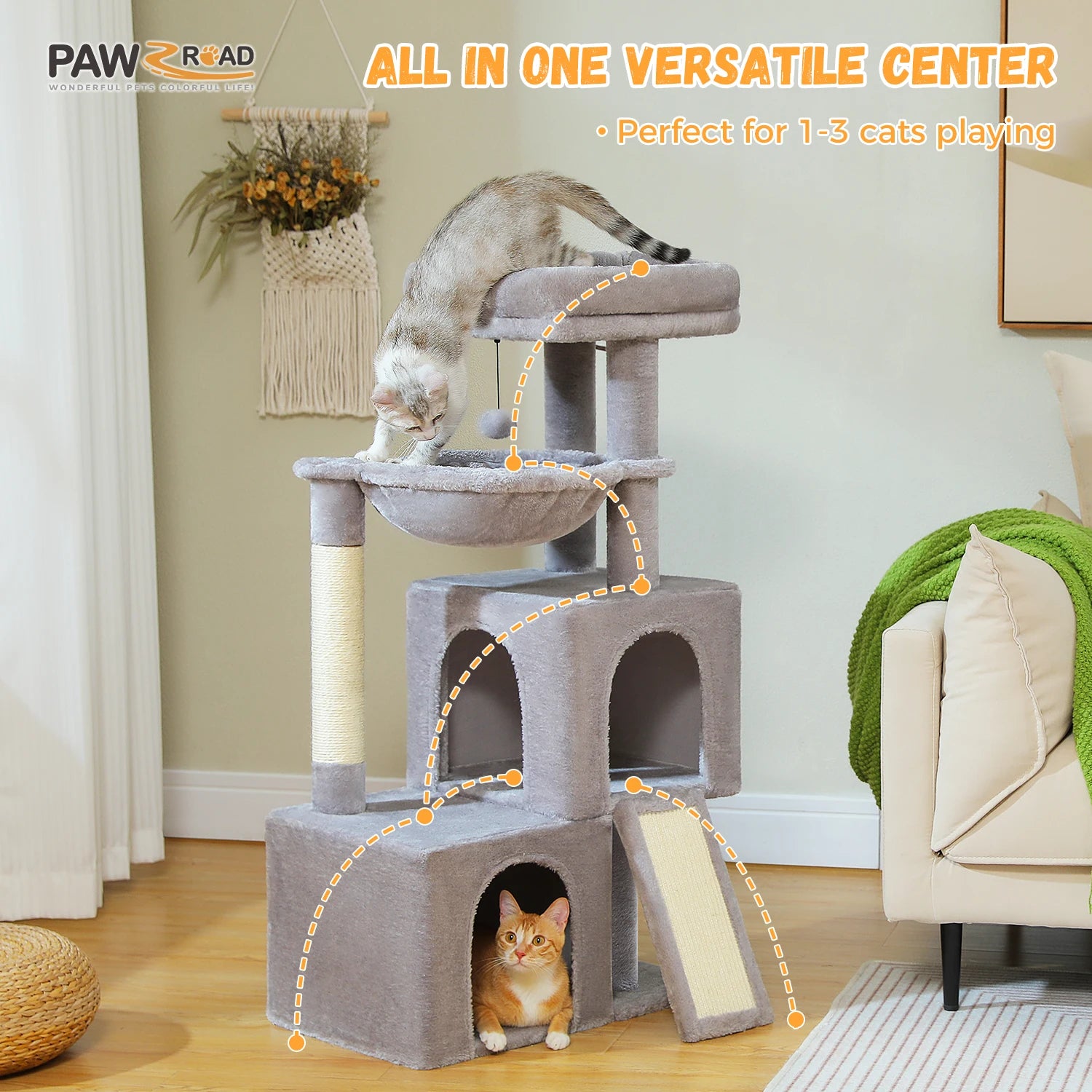 Large Multi-Level Cat Tree – Indoor Cat Tower with Condos, Scratching Pads & Toys