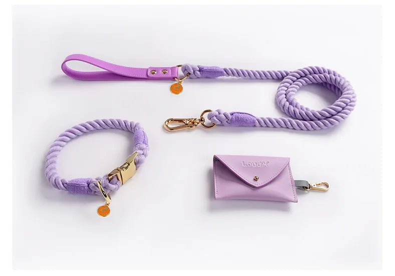 Hand-Woven Cotton Rope Dog Collar & Leash Set – Medium & Large Dogs