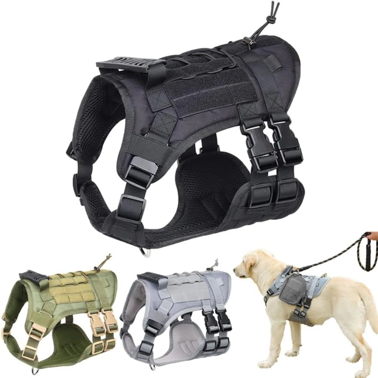 Durable Green Nylon Dog Harness – Medium Size with Heavy-Duty Rubber Handle for Comfort & Control