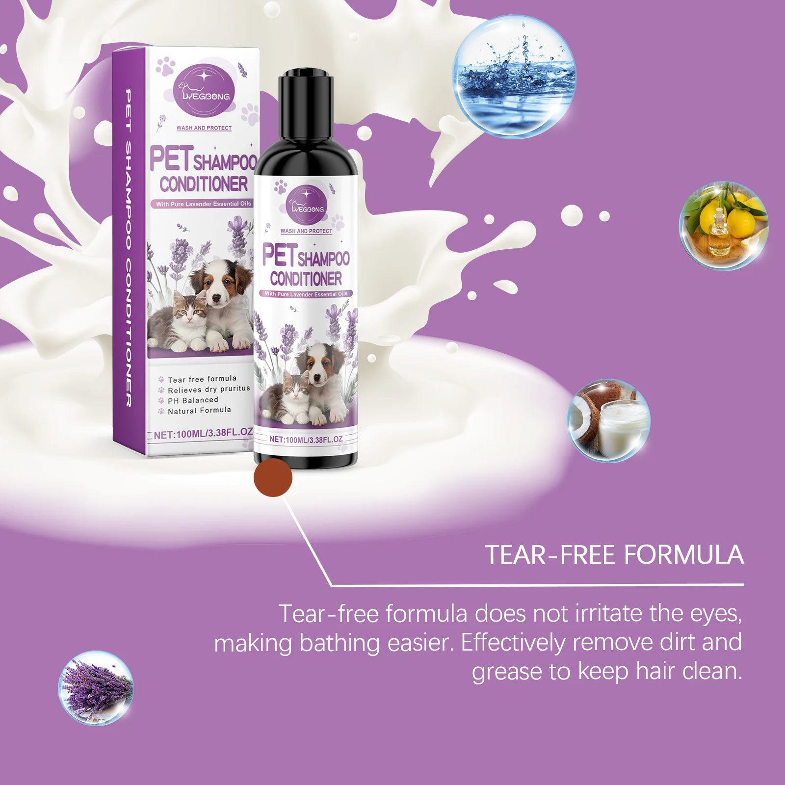 Yegbong Pet Lavender Shampoo – Gentle Cleansing Dog & Cat Shampoo for Soft, Smooth, Fluffy Fur