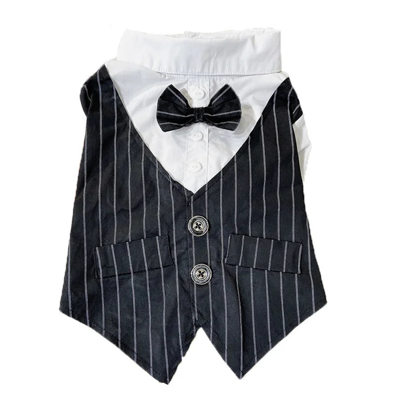 Dog Formal Shirt with Bow Tie – Stylish Tuxedo Suit for Small Dogs & Cats (Wedding & Party Outfit)