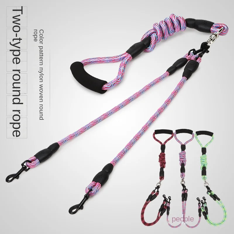 Double Dog Leash – Wave Pattern Anti-Winding Removable Rope