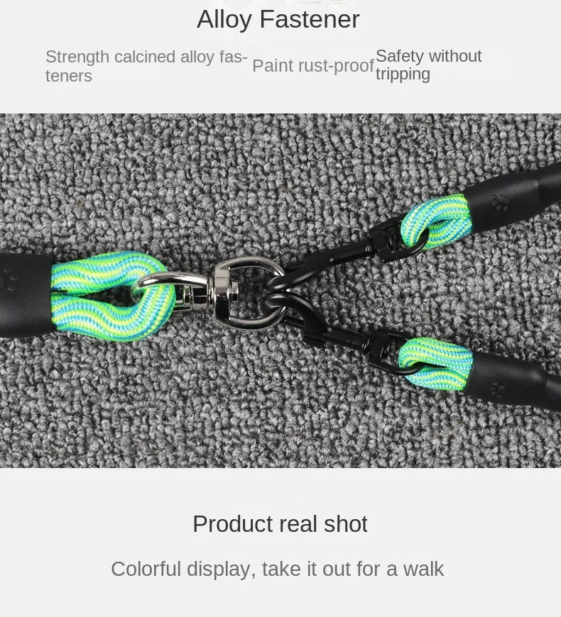 Double Dog Leash – Wave Pattern Anti-Winding Removable Rope