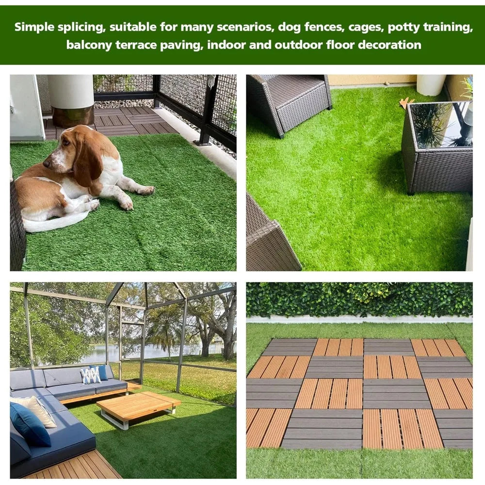 Outdoor Artificial Grass Turf Squares – 9-Pack 12"x12" Interlocking Fake Grass Mats for Patio, Balcony, Deck & Pet Potty Use
