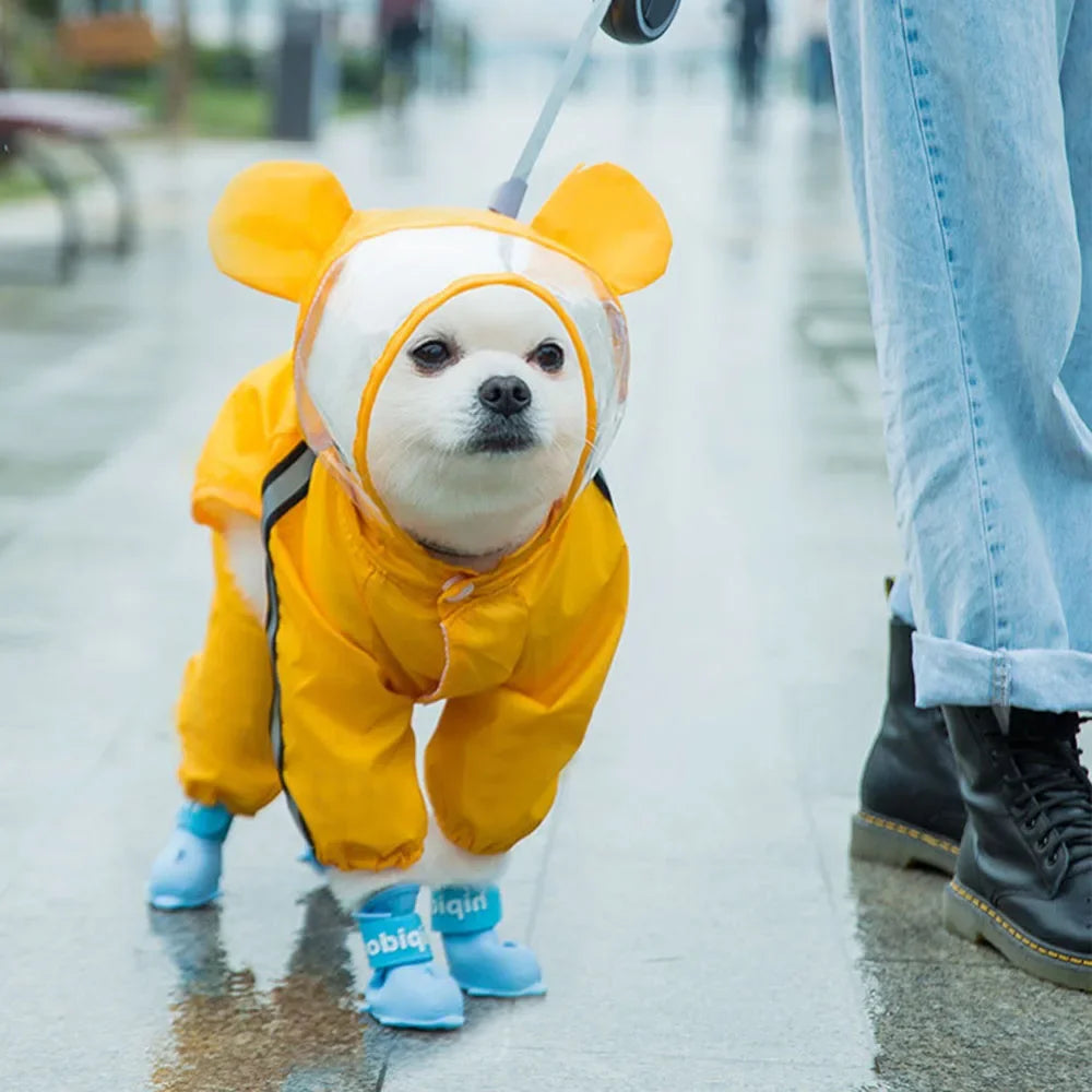 Bear Dog Raincoat – Full Body Waterproof Puppy Jacket with Hood