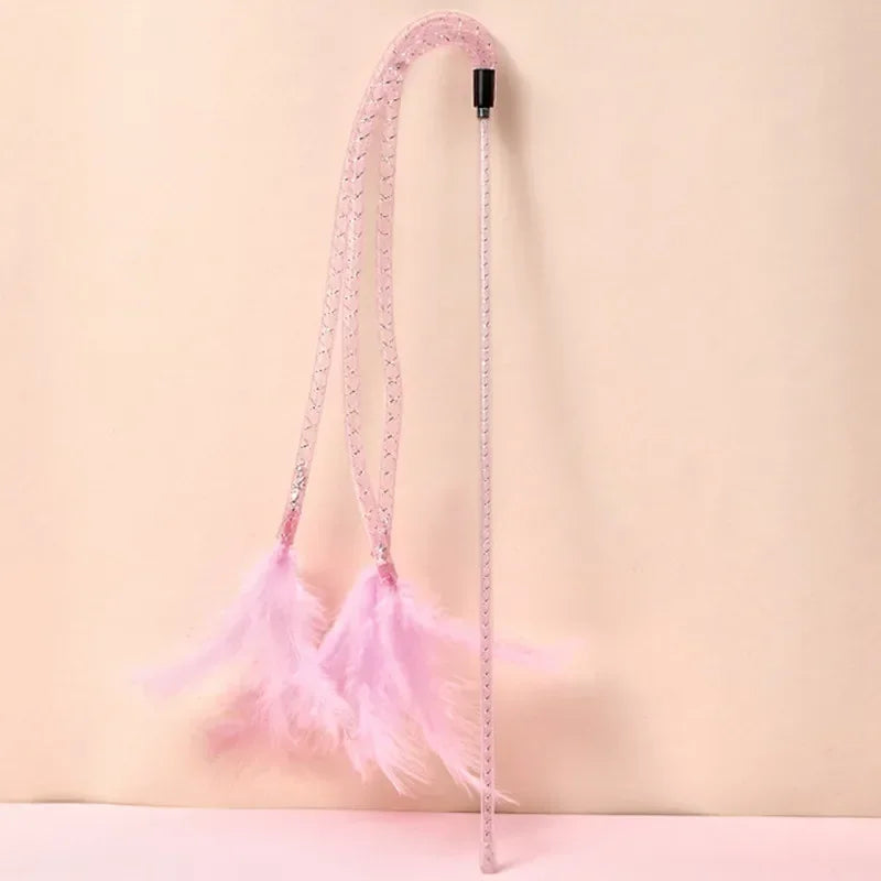 Interactive Feather Cat Toy Wand with Bell – Durable Bite-Resistant Play Stick