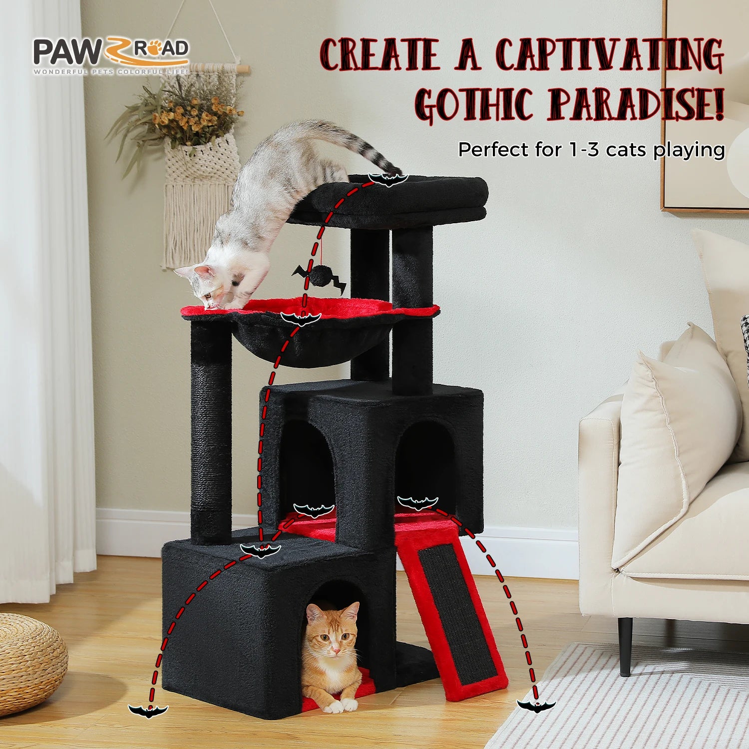 Large Multi-Level Cat Tree – Indoor Cat Tower with Condos, Scratching Pads & Toys