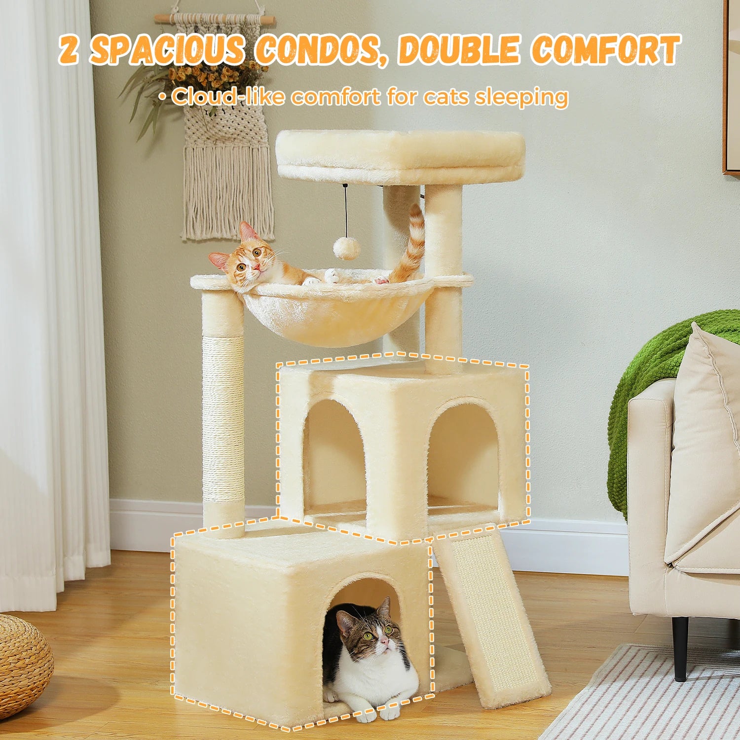 Luxury Cat Tree – Multi-Level Tower with Condos, Hammock & Scratching Posts