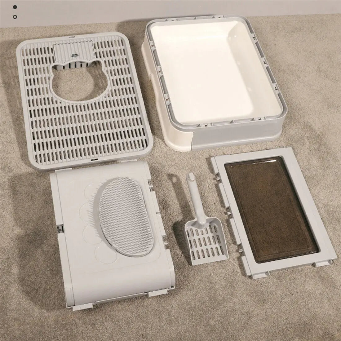 Foldable Enclosed Cat Litter Box – Front Entry & Top Exit Design with Massager, Litter Scoop & Space-Saving Foldable Structure