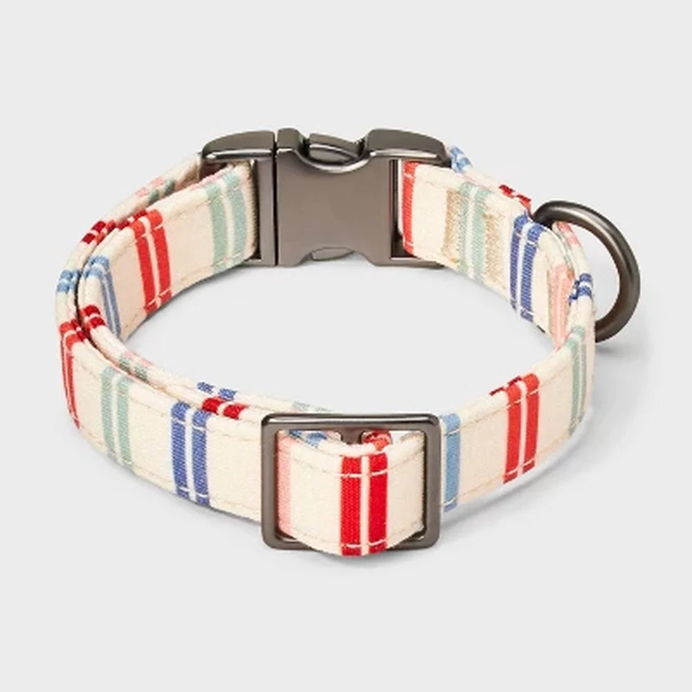 Multi Stripe Adjustable Dog Collar with Reinforced Stitching – Easy Buckle & D-Ring Leash Attachment